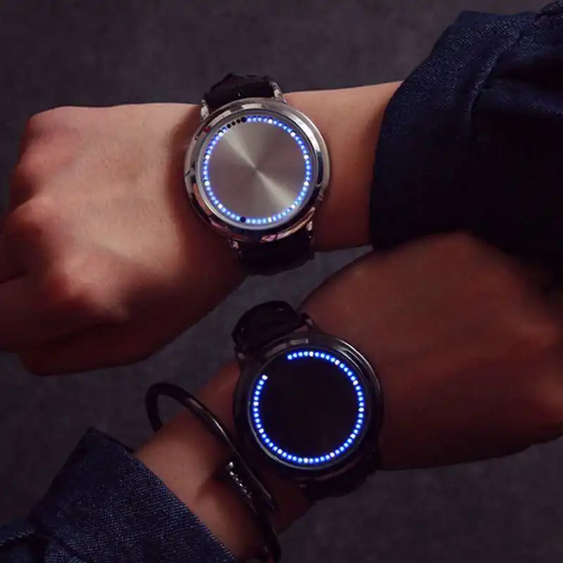

Creative Personality Minimalist Leather Normal Waterproof LED Watch Men And Women Couple Watch Smart Electronics Casual Watches