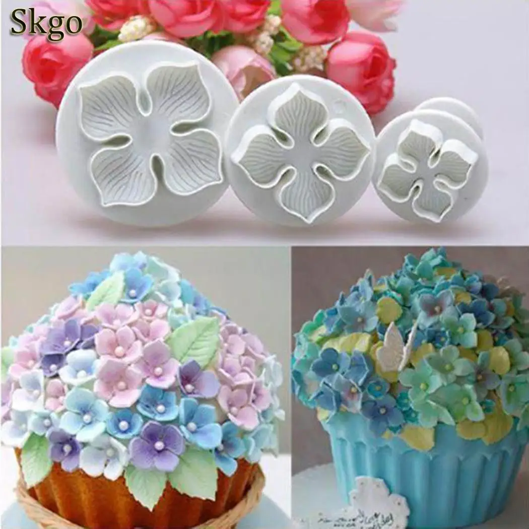 

White 32g Hydrangea Flower Cutter Cake Baking 3 DIY Pcs/Set Decorating Plunger Cookie Fondant Tool Mold