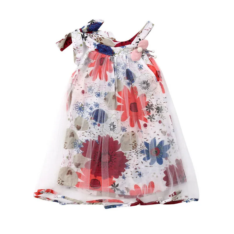 

Summer Cute Newborn Baby Girls Summer Round Neck Hanging Neck Tie Gauze Tutu Dress Floral Dress