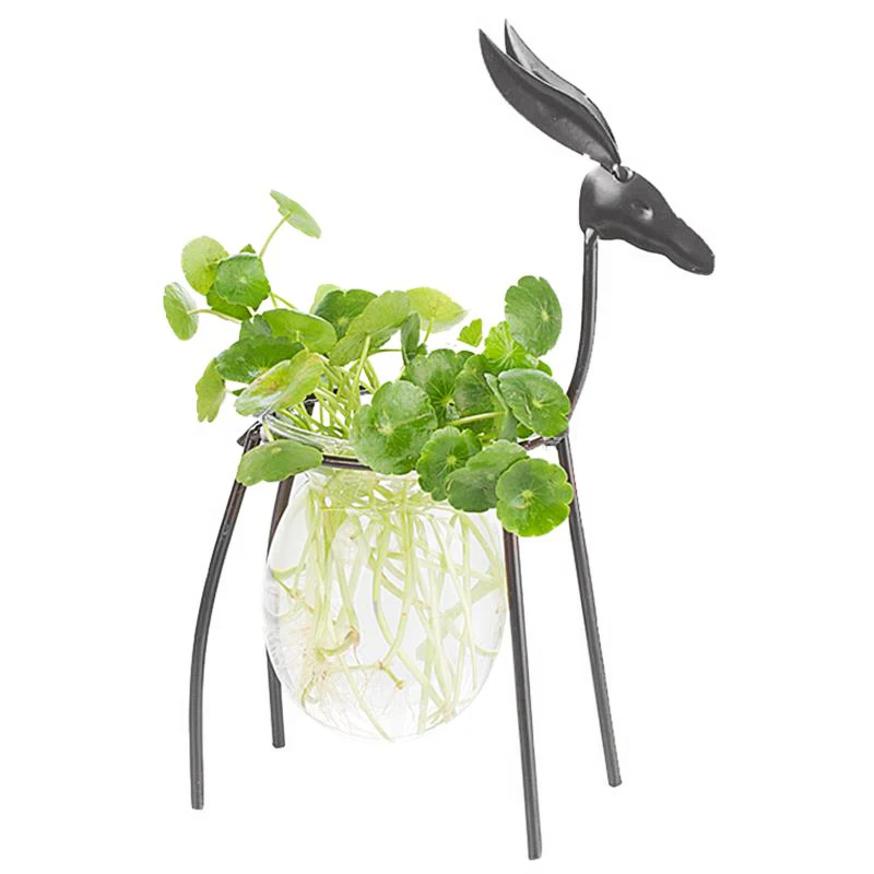 

European Iron Deer Flower Vase Creative Hydroponic Container Glass Living Room Decoration Home Furnishing Floral Decorations
