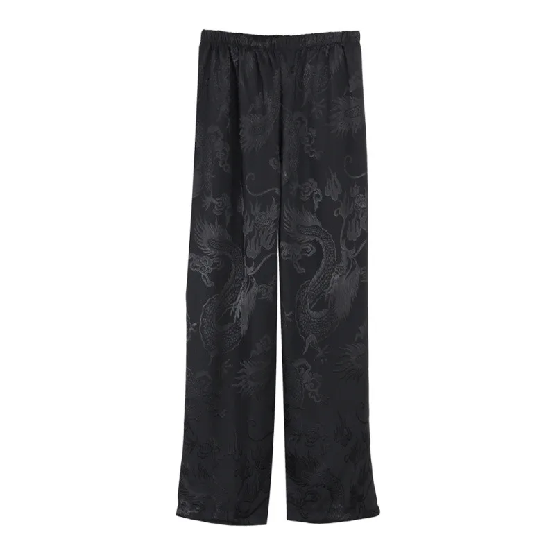 Lychee штаны с вышивкой дракона для девочек, женские прямые длинные брюки с эластичной резинкой на талии, весенне-осенние повседневные женские штаны