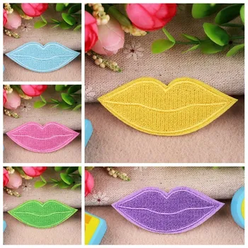 

1 PCS Custom Colorful Lips Patches Cartoon Iron On Stickers for Clothes 3D Diy Embroidered Mouth Shape Badges Pink Blue Parches