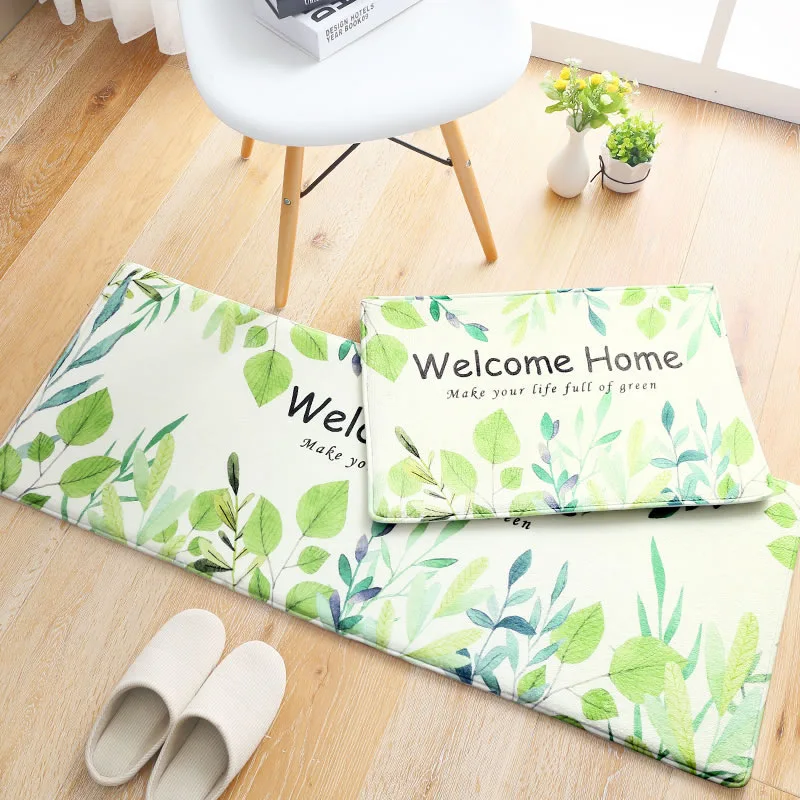 Домашние листья бархатные коврики в двери коврики зеленые полоски дверь кухни, ванной Противоскользящий Впитывающий Коврик Коврики
