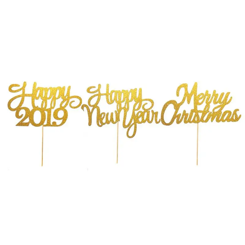 

Christmas Cupcake Picks Glitter Cake Toppers HAPPY 2019 HAPPY NEW YEAR MERRY CHRISTMAS Decor Toppers For New Year Xmas Party J2