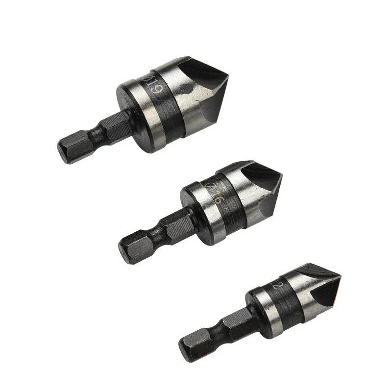 

3Pcs 1/4 90 Degree Five Edge Blade Countersink Drill Bit Deburring Tool 5 flute
