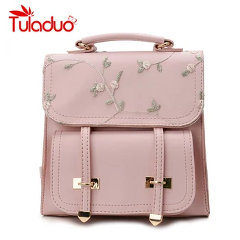 

Fashion Preppy Style School Backpacks Teenage Girls High Quality Leather Women Shoulder Bags Backpack Floral Embroidery Rucksack