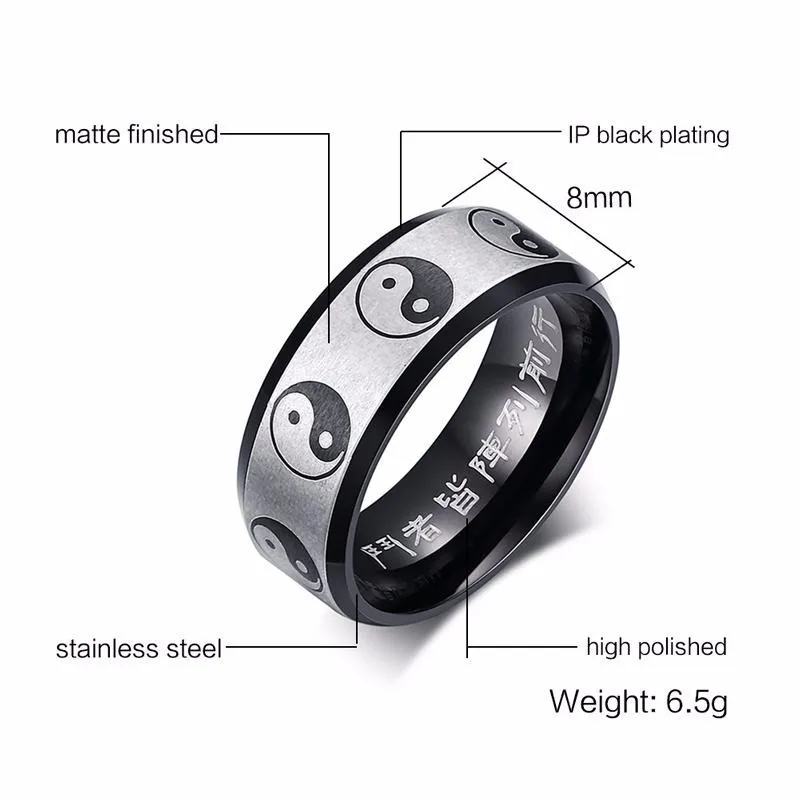 8 мм Мужские двухцветные кольца из нержавеющей стали китайский стиль символ Инь и Янь сплетни передачи кольцо