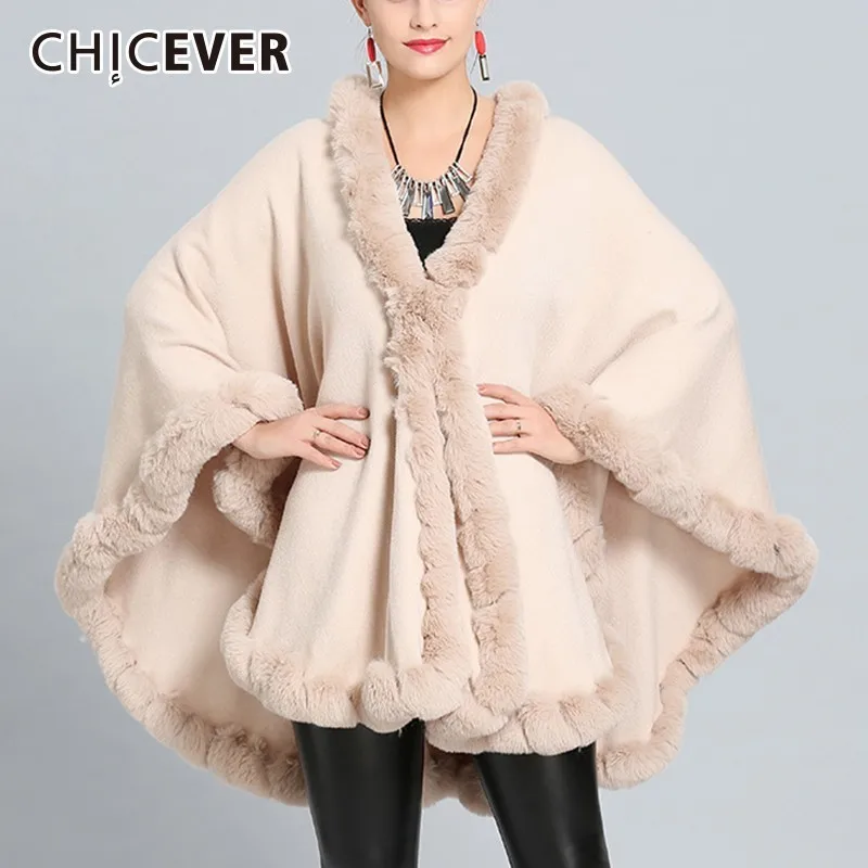 

CHICEVER Autumn Winter Warm Shawl For Women's Scarves Loose Oversize Fur Collar Knitted Thick Shawl Female Clothes Accessories