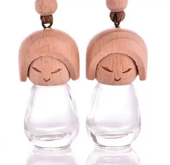 

fashion 8ML Cute Doll Car Perfume Pendant Glass Timber Lid Perfume Bottle 150pcs