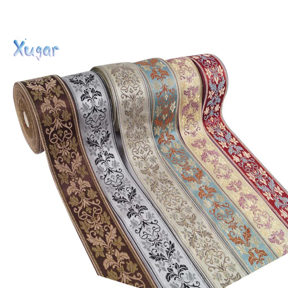 

60MM 2y/roll DIY Bows Ribbon Handmade Sewing Lace Material Headwear Accessories National Embroidery Flower Woven Jacquard Ribbon