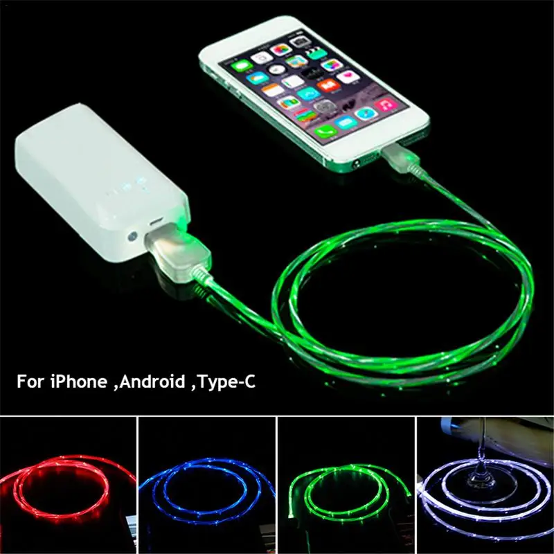

4 Colors Streamer Data Flowing LED Light 2.1A Fast Charge Cable Suitable For IPhone Android Type-C