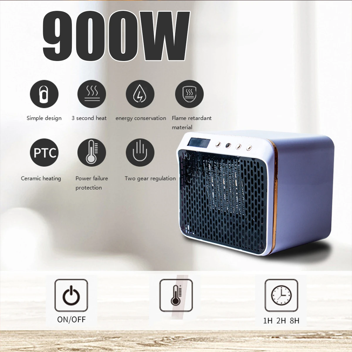

900W 100-240V US plug Electric Heaters Fan Mini Portable Heater Fan Air Space Warmer Machine for Winter PTC Ceramic Heating Fan