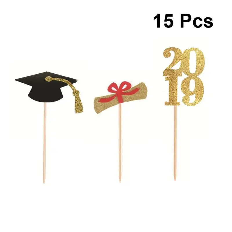 

15PCS Graduation Cake Cards Book Roll 2019 Graduate Hat Pattern Cake Picks Gift Cake Toppers Party Supplies Cupcake Decor