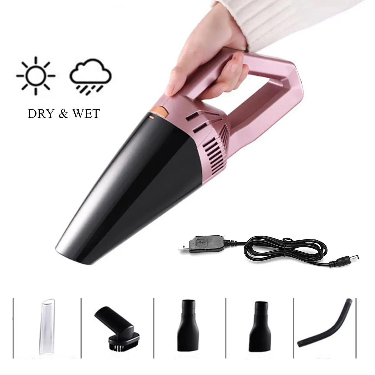 Baratos 12V 120W inalámbrico de mano aspirador de mano seco húmedo recargable USB Mini colector de polvo portátil para la limpieza del coche en casa