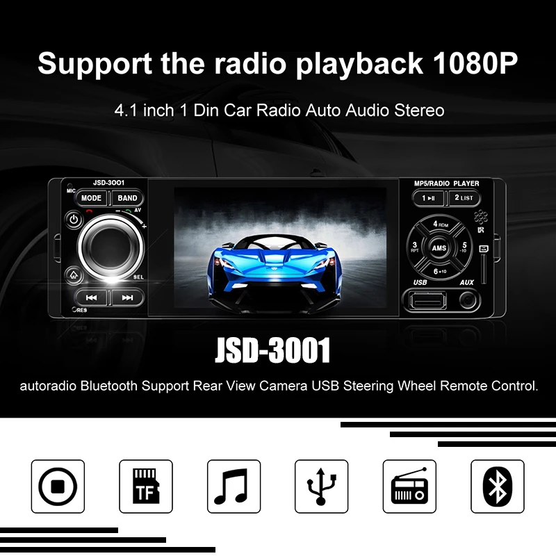 US $35.19 Touch Screen 4 1 Din Rear View Camera Auto Audio Mirror Link For Andriod Car Radio Car MP5 Player USB AUX Bluetooth Stereo
