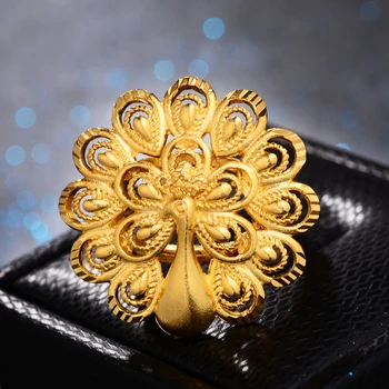 

Wando 24k Gold colour Dubai Ring Peacock opening Ethiopian/African/Nigerian Rings For women girls wedding Ring jewelry gifts