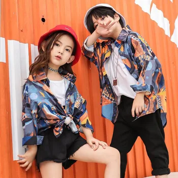 

Kids Hip Hop printing Clothing for Girls Boys Sweatshirt Jogger Pants Jazz Dance Costumes Set Ballroom Dancing Clothes Outfits