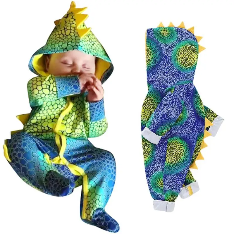 Autumn Cute Dinosaur Pattern Long Sleeve Baby Romper Cotton Hooded