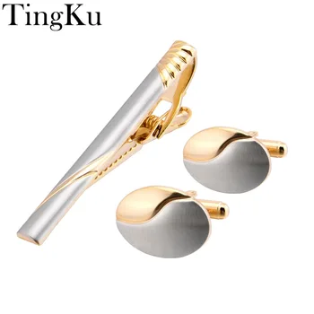 

Luxury Tie Clips & Cufflinks Set with Gift Box Golden Cuff Buttons Men Wedding Luxury Mens Jewelry Cufflinks Brand Gift for Men