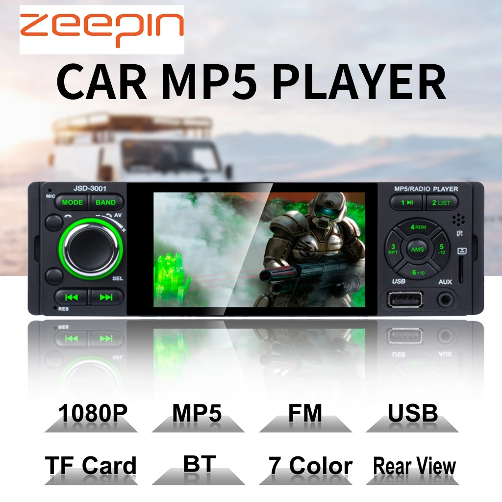 

1din 1080P Car MP5 Player Bluetooth Aux in Auto Audio Stereo FM Radio Remote Control USB TF 7 Color Backlight Rear view Camera