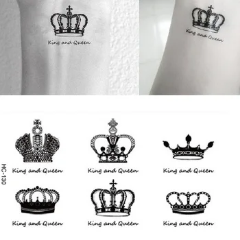

2pcs King and Queen Tatto Stickers Sexy Lady Body Art Waterproof Temporary Tattoo Sticker Royal Crowns Wrist Finger Fake Tattoos
