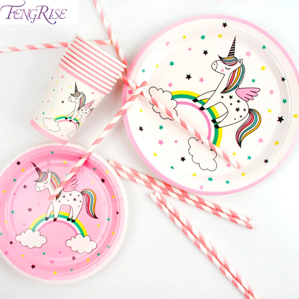 

Unicorn Birthday Party Decor Kids Birthday Unicorn Disposable Tableware Disposable Paper Plate Cups Tablecloth Unicornio