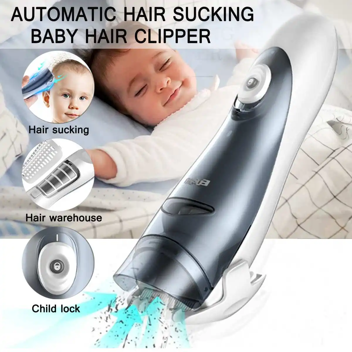 

Kids Electric Hair Clipper With Automatic Inhaling Shorn Hair Function Cordless Rechargeable Hair Trimmer for Baby Haircut
