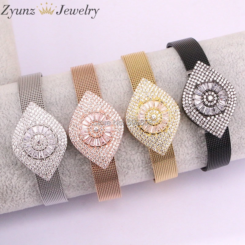 

5PCS ZYZ330-4065 Fashion White Crystal Zirconia Eye Connector Mesh Wire Bracelets Titanium Steel Watch Band Belt Buckle Bracelet