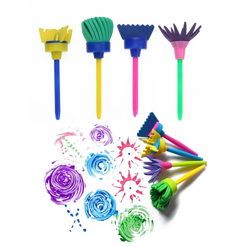 4 шт DIY цветок Краска рисунок губки, щетки поворачивать, вращать Дети Губка Искусство граффити нарисованная кистью инструмент развивающие игрушки
