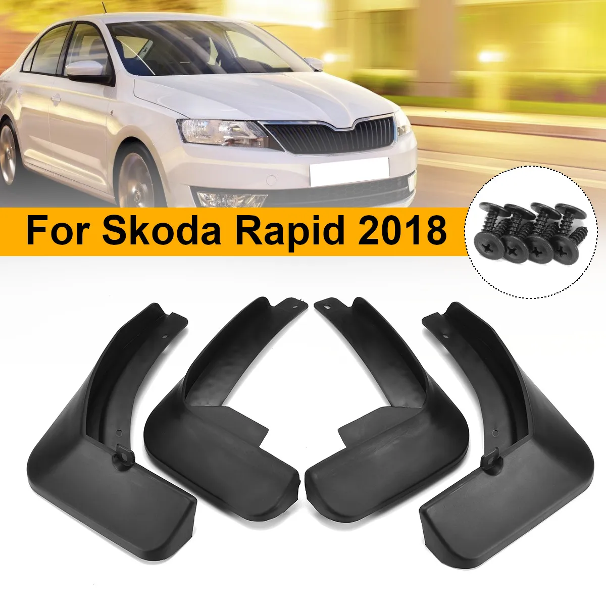 

4Pcs Car Front Rear Mud Flaps Splash Guards Mudflap Auto Mudguards Fender Flares for Skoda Rapid 2018