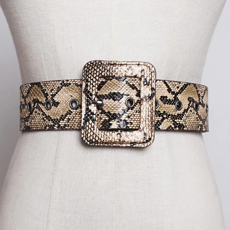 

[YaLee] New Spring Summer 2019 Fashion Snake Veins Square Buckle Girdle High Quality PU Leather Long Wide Belts Women Y488