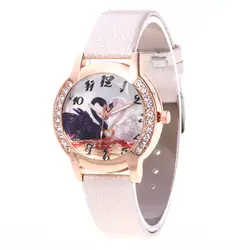 Модные наручные часы для женщин Пряжка Круглый 3D поверхности Защита от солнца striate кварцевые часы кожа Любовь Лебедь наручные