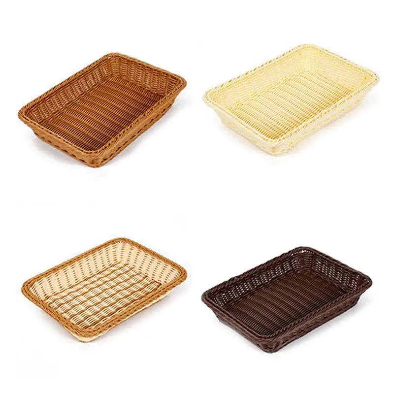 

New Rattan Woven Plastic Rectangular Basket Kitchen Vegetable And Fruit Storage Basket Woven Goods Display Basket