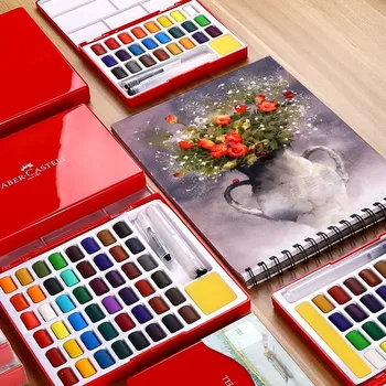 

Faber-Castell 24/36/48Colors Solid Water Color Painting Set Box With Paintbrush Bright Color Portable Watercolor Pigment Set