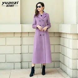 Светло-Фиолетовое двубортное шерстяное пальто с отложным воротником, женское осенне-зимнее длинное шерстяное пальто, Женское пальто