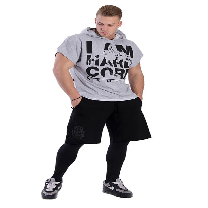 Майка с капюшоном для бодибилдинга Мужская одежда жилет без рукавов хлопковые