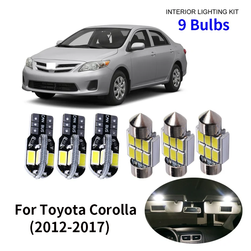 8 шт., автомобильные аксессуары, белый внутренний светодиодный светильник, лампочки, посылка, комплект для 2012- Toyota Corolla T10 31 мм, карта, купол, лампа багажника