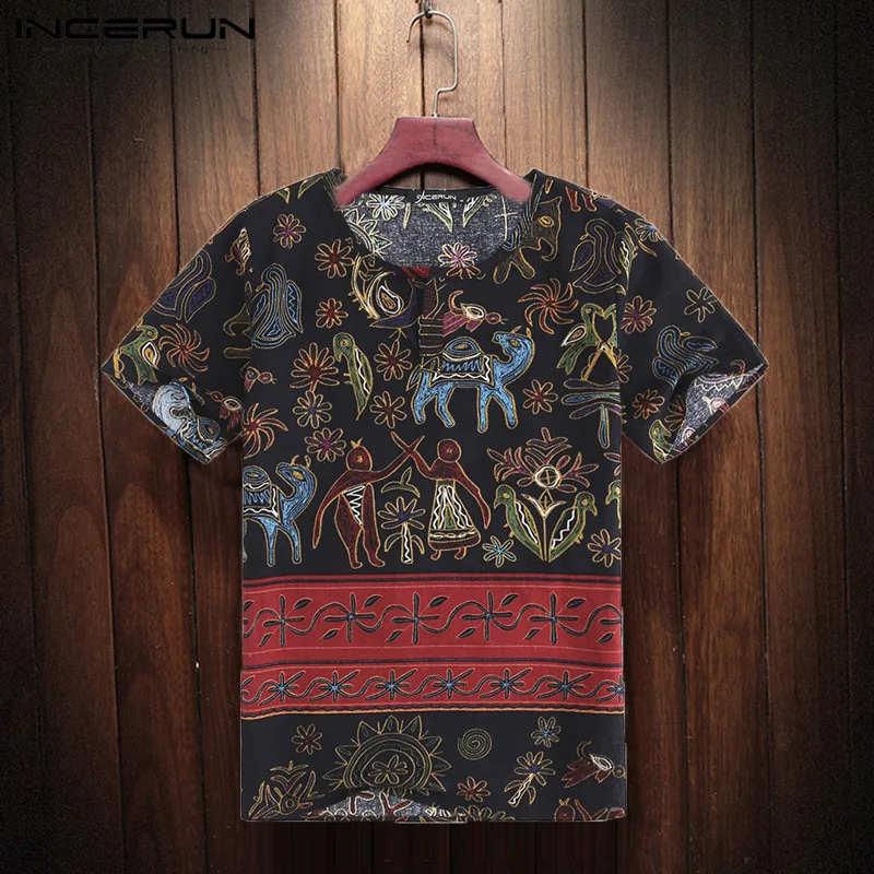 Acheter Tropical hommes robe décontracté Chemise à manches courtes lâche été mâle Tee ethnique Camisas Chemise Masculina vêtements 5XL vacances plage