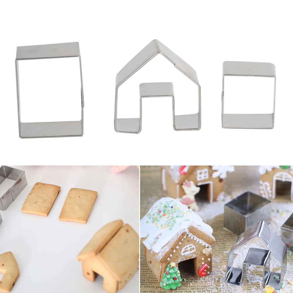 

3 Pcs Christmas House Cookie Cutter Set Mini Ginger House Stainless Steel DIY Chocolate Biscuit Mold for Kitchen Cafe