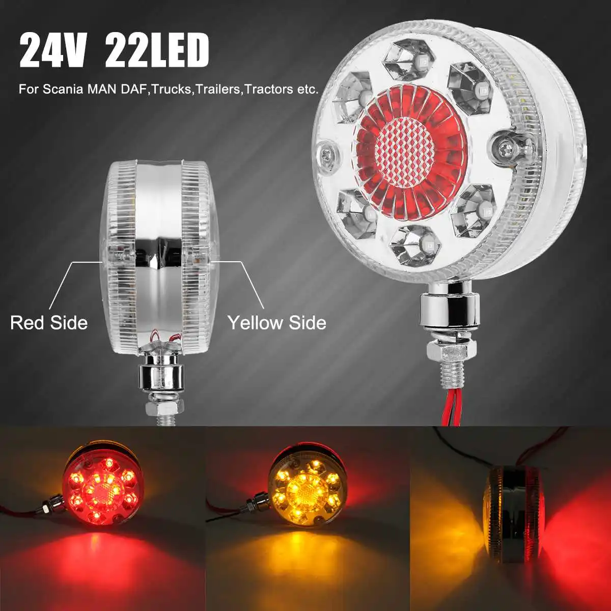 

2pcs 24V Red White Double Face LED Side Marker Light Stop Turn Signal Tail Lights Lamp For Trucks Cars Trailers Lorry Tractors