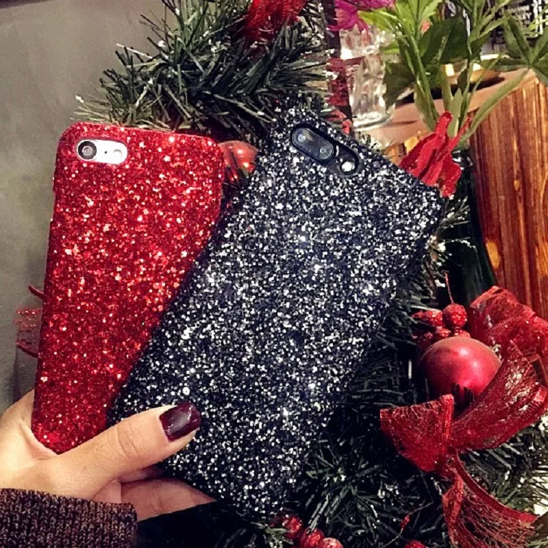 

ProElite Merry Christmas Bling Glitter Red Hard Case for iPhone 6 6S 5 SE X Shinning Sequins Cover for iPhone XR XS Max 8 7 Plus