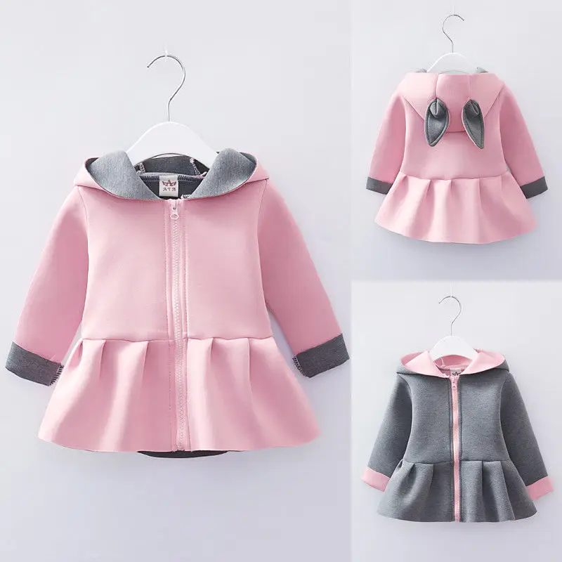 

Newborn Baby Girl Rabbit Ear Hoodies Coat Winter Cute Long Sleeves Zipper Jacket Outwear Clothes