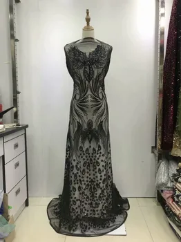 

African Lace Fabric French Sequins Net Lace Noble Gold Sequins Fabrics High Quality African Black Tulle Sequins Lace Fabric 2019