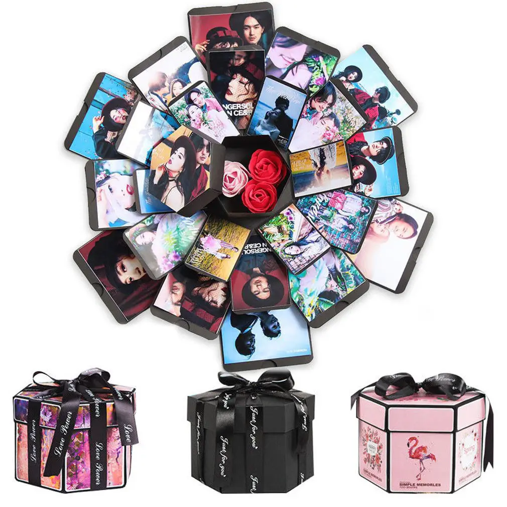 

Novelty DIY Bomb Explosion Box Memory Scrapbook Photo Album Anniversary Gift Flower Blossom Scrapbooking Box Valentines Day Gift