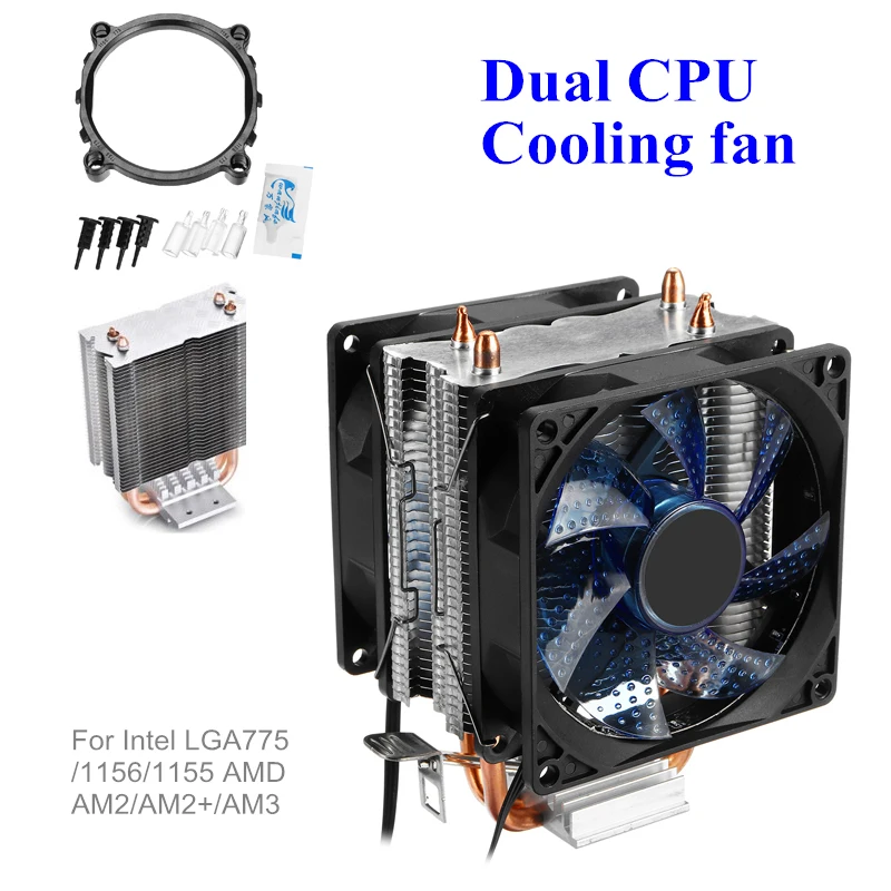 6 тепловыми Процессор Cooler Dual Fan 80 мм 95 Вт радиатора для Intel LGA 775/1155/1156 и AMD AM2/AM2 +/AM3 для Pentium