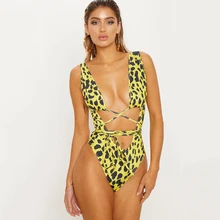 Модный женский цельный Монокини с леопардовым принтом, элегантный купальник на шнуровке с высокой талией, купальник пуш-ап, купальный костюм, пляжная одежда