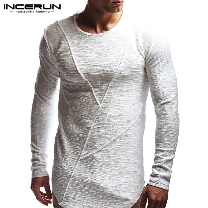 Comfortable Extend HipHop Men T Shirt Long Sleeve Basic Solid O-Neck Patchwork Loose Gyms Muscle Shirts Tee Male Clothing