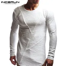 Comfortable Extend HipHop Men T Shirt Long Sleeve Basic Solid O-Neck Patchwork Loose Gyms Muscle Shirts Tee Male Clothing