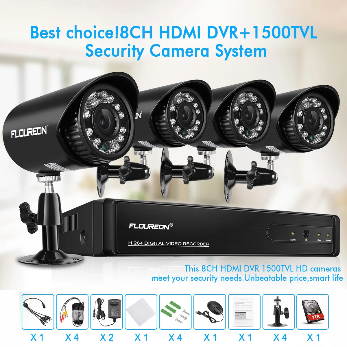 CCTV видео набор для наблюдения 8CH 1080N AHD DVR + 4 шт Открытый 1500TVL 720 P 1.0MP аналоговые