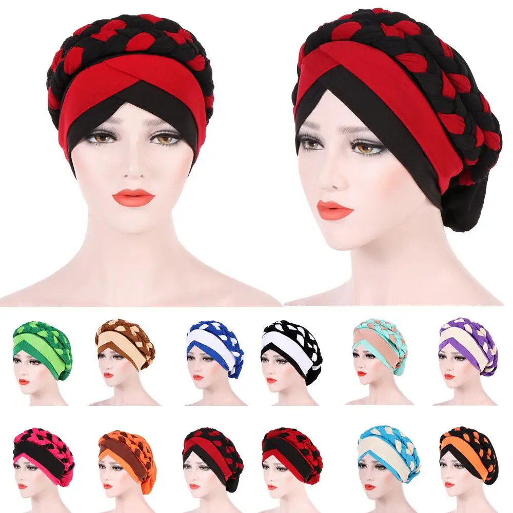 

Women Lady India Hat Muslim Long Braid Cap Head Turban Wrap Cover Cancer Chemo Cap Hat Head Wrap Arab Islamic Headscarf Fashion